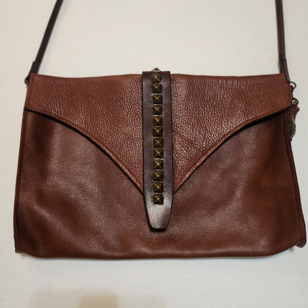 McFadin Two Bar West Brown Pyramid Studded Crossbody Bag Rodeo USA Made Leather